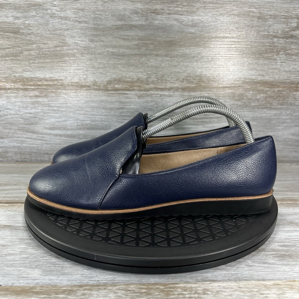 LifeStride Womens Zendaya Blue Leather Loafers Size 8.5 M Flat Shoes Slip On